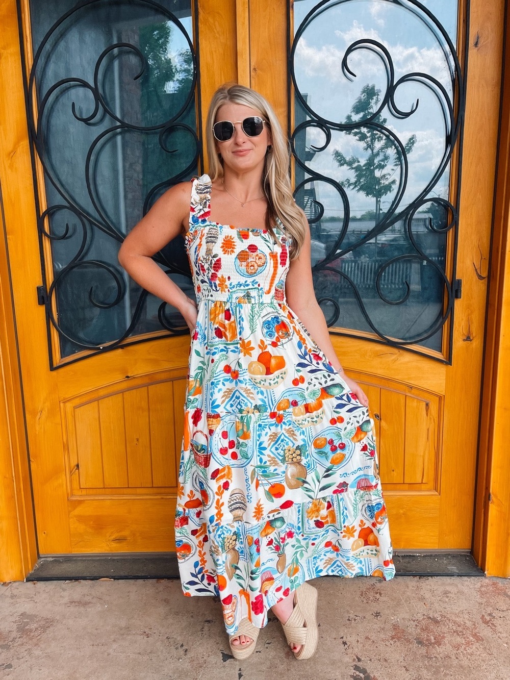 August Sky Smocked Midi Dress